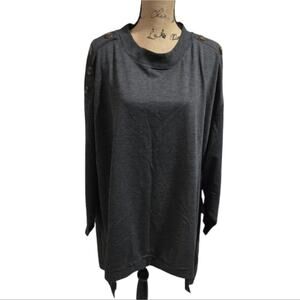 Sweatshirt Project Cozy Gray High Low Button-Shoulder Top Tunic Plus Size 2X New